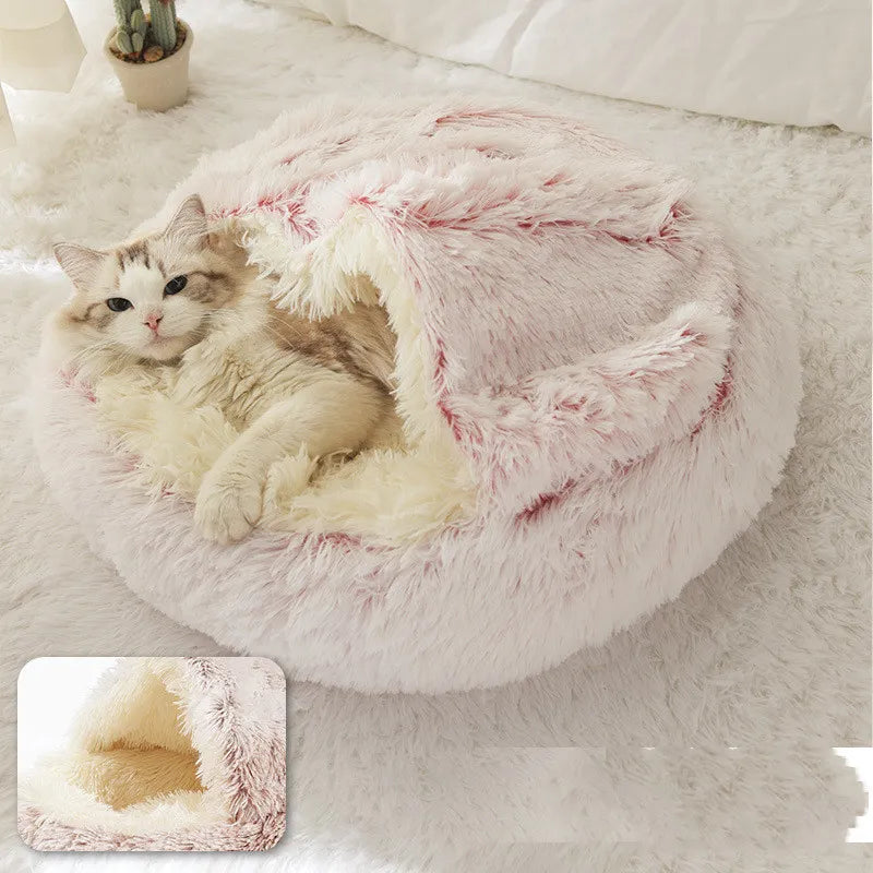 2 In 1 Dog And Cat Bed Pet Winter Bed Round