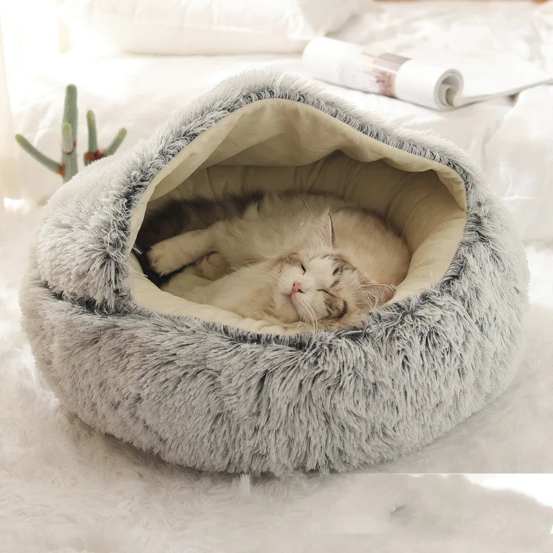 2 In 1 Dog And Cat Bed Pet Winter Bed Round